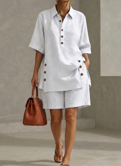 New Arrivals🔥 Women’s Linen Shirt & Shorts Two-Piece Set