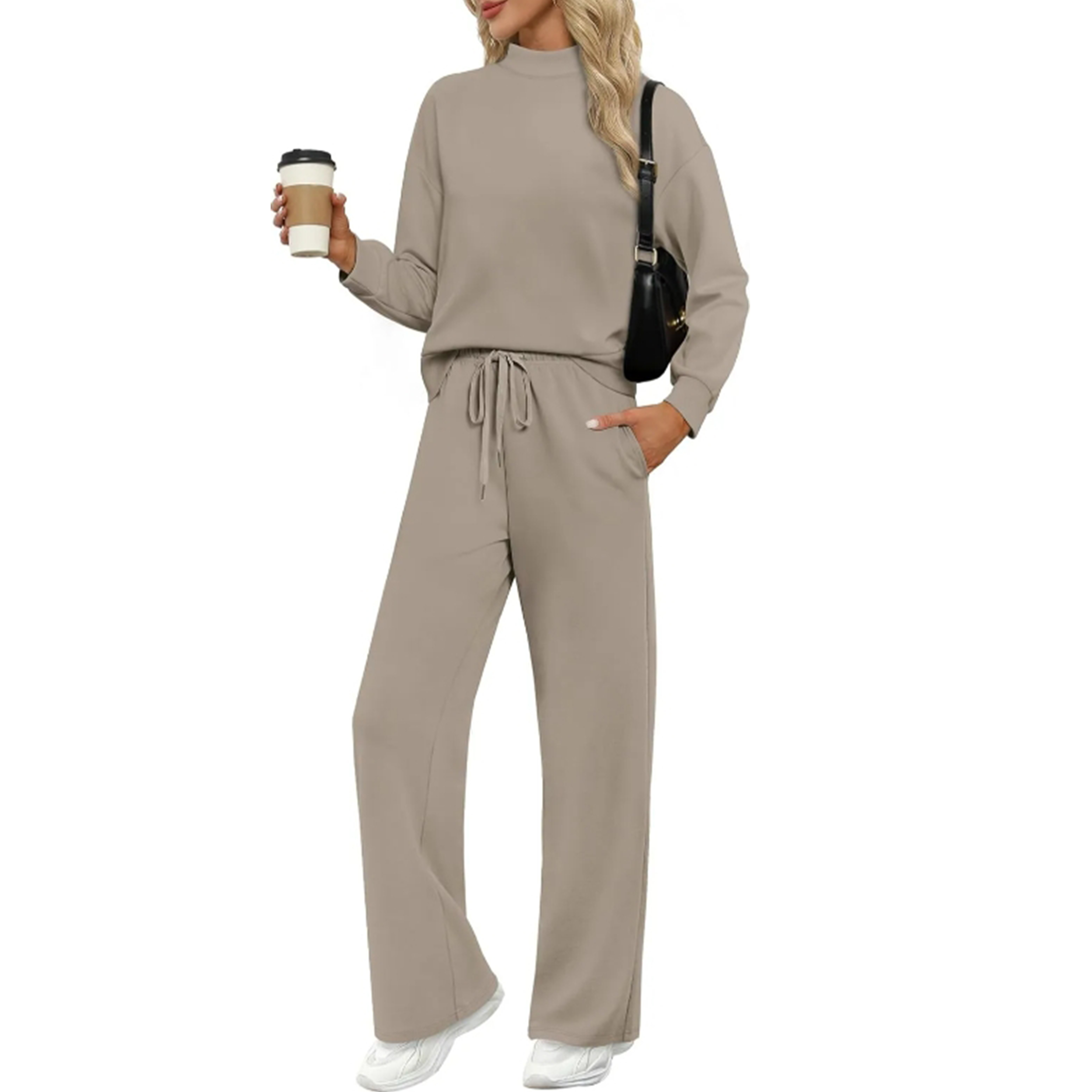 🎄Christmas Clearance🔥Two Piece Sets for Women Fall Outfits Lounge Sets Mock Neck Tops Wide Leg Pants Vacation Travel Airport Outfits