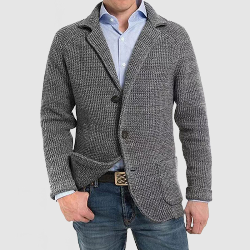 Men's Elegant Lapel Pocket Long Sleeve Knit Jacket