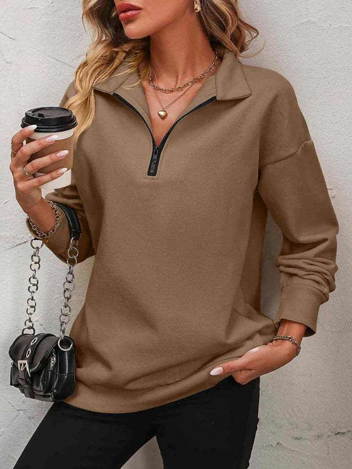 2025 WOLFF DISCOUNTSALE⏰Womens Zip-Up Dropped Shoulder Sweatshirt(Buy 2 Free Shipping)