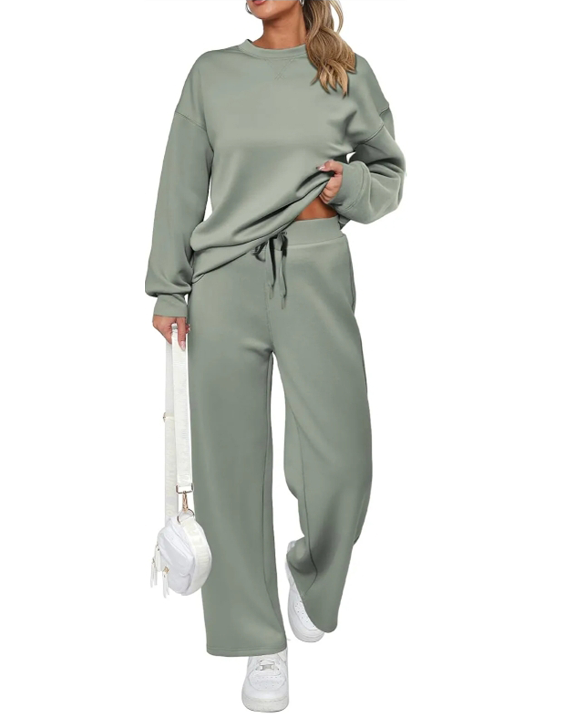 Women's Cotton Two-Piece Oversized Half-Zip Sweatshirt Wide Leg Sweatpants Casual Suit