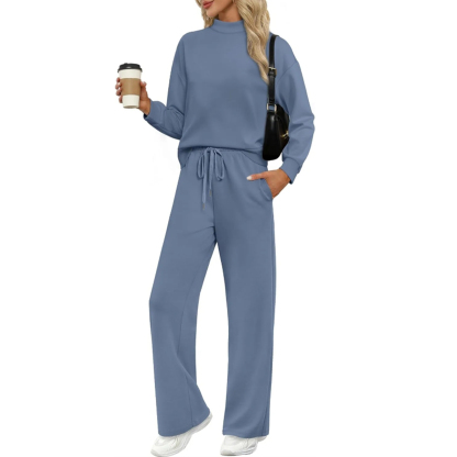 🎄Christmas Clearance🔥Two Piece Sets for Women Fall Outfits Lounge Sets Mock Neck Tops Wide Leg Pants Vacation Travel Airport Outfits