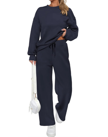 Women's Cotton Two-Piece Oversized Half-Zip Sweatshirt Wide Leg Sweatpants Casual Suit