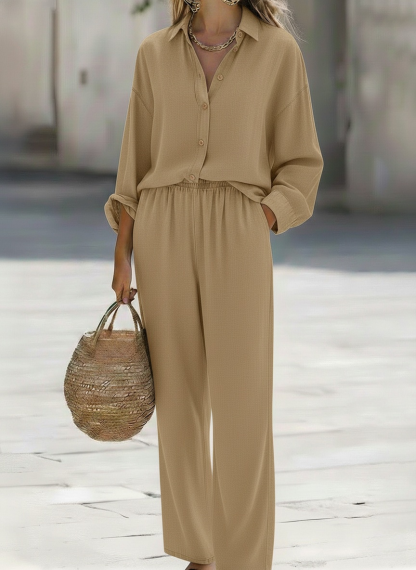 ⏰ LAST DAY SAVE 49% 💥Women's Classic Denim Shirt And Wide-leg Pants Two-piece Set