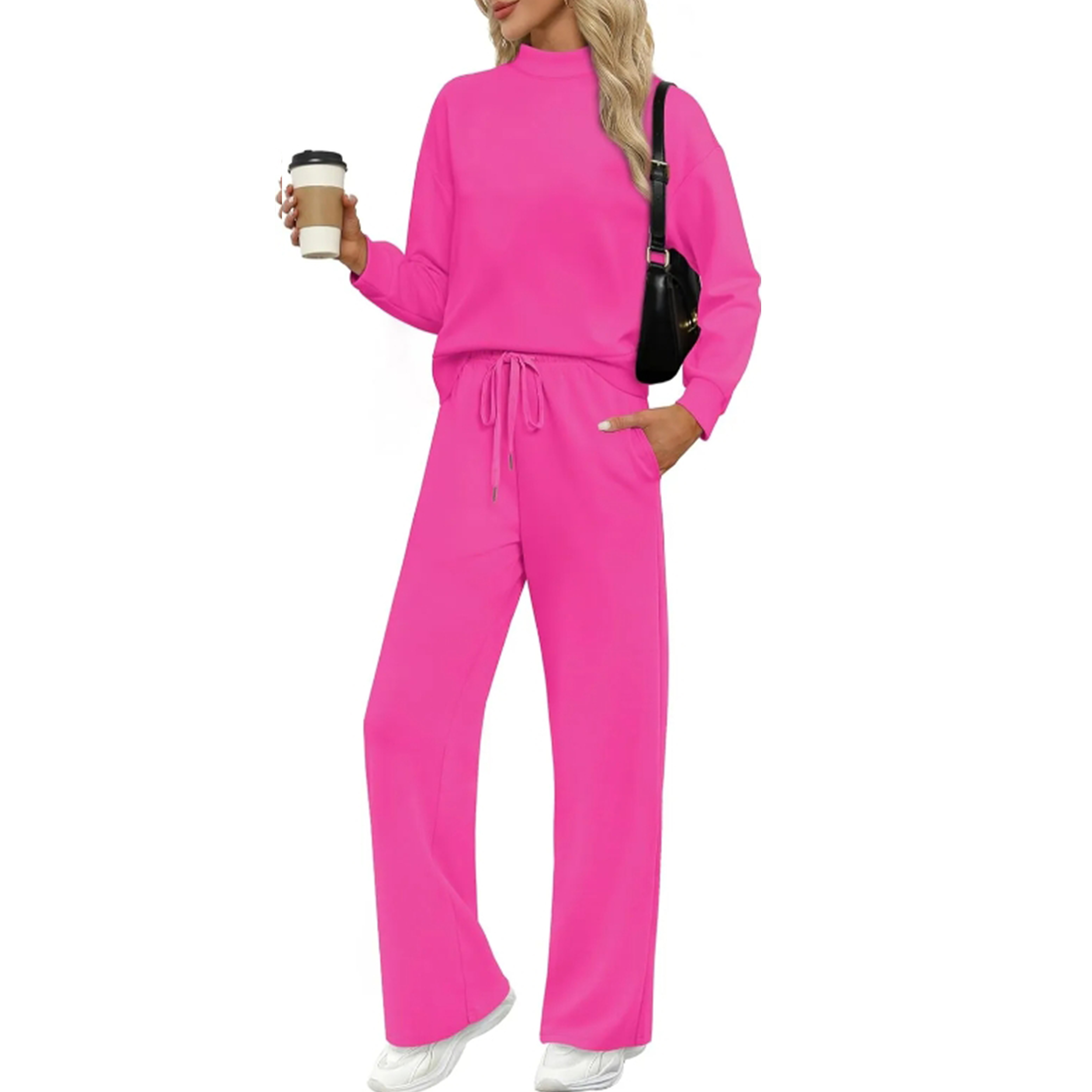 🎄Christmas Clearance🔥Two Piece Sets for Women Fall Outfits Lounge Sets Mock Neck Tops Wide Leg Pants Vacation Travel Airport Outfits