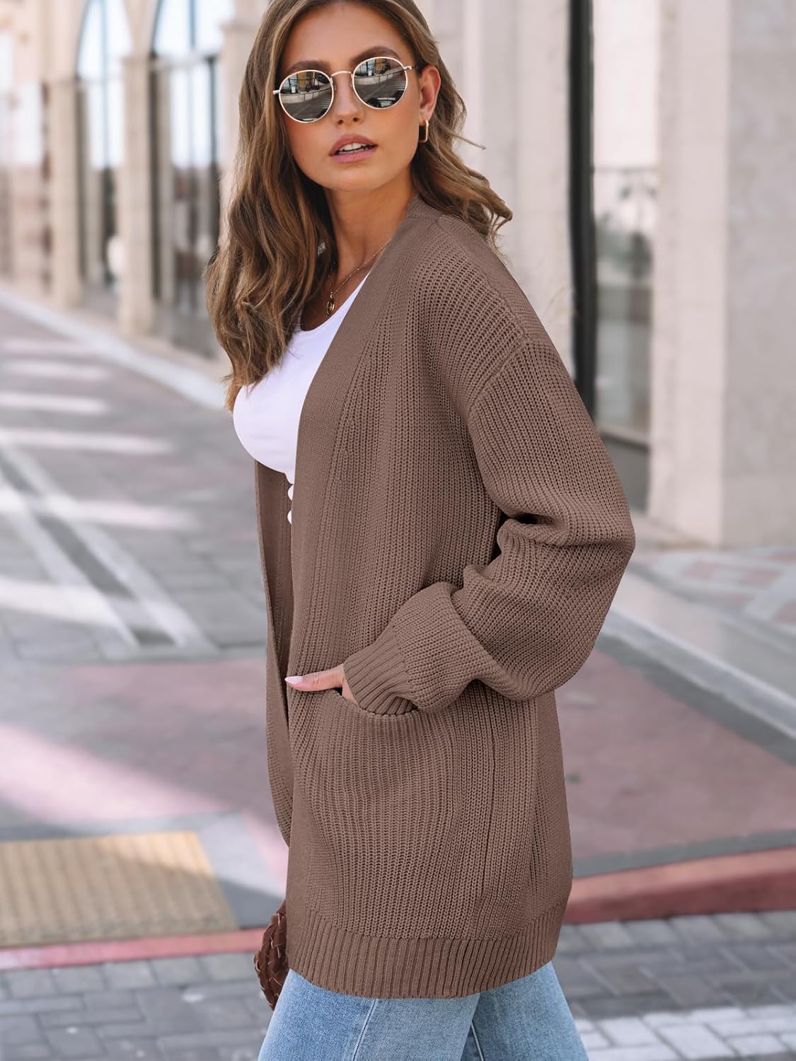 Women's Oversized Cardigans Soft Knit Cardigan Sweater with Pockets