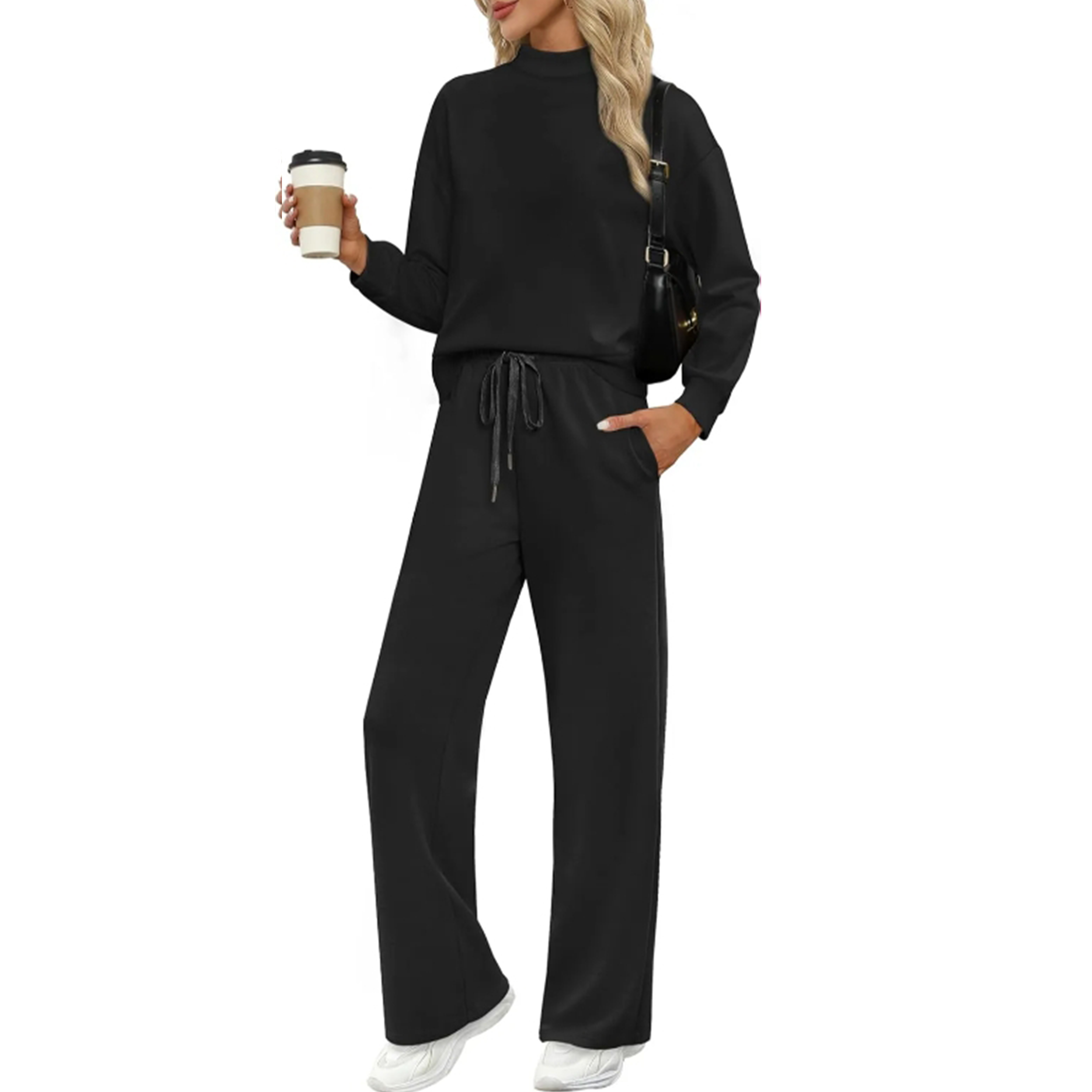 🎄Christmas Clearance🔥Two Piece Sets for Women Fall Outfits Lounge Sets Mock Neck Tops Wide Leg Pants Vacation Travel Airport Outfits