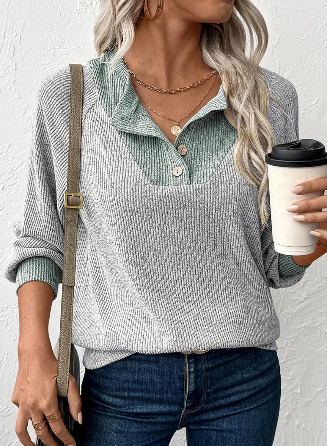 Womens Fall Fashion 2025 Womens Long Sleeve Shirts Patchwork Button Up V Neck Sweatshirt Casual Pullover Tops