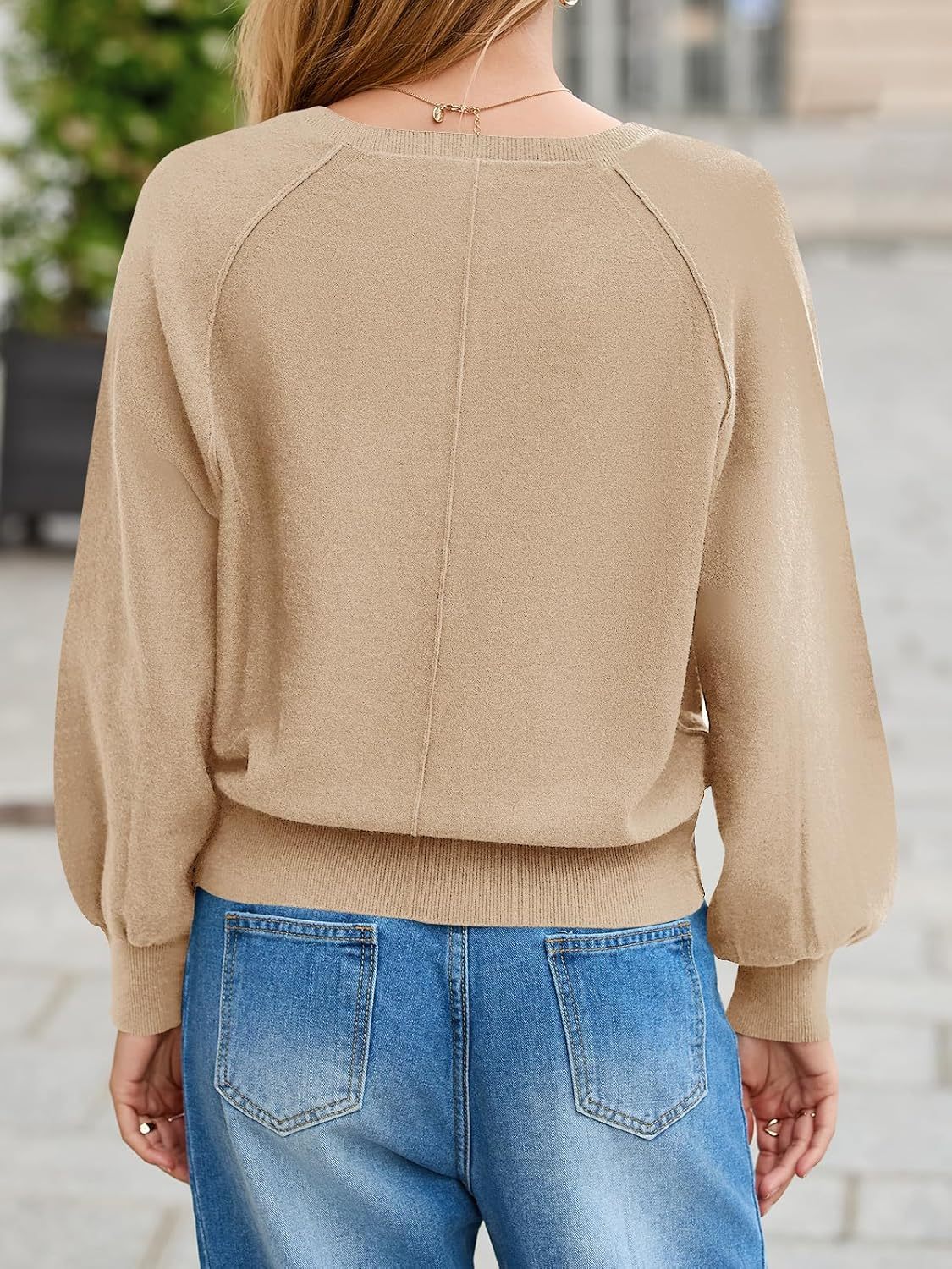 Womens Button Crew Neck Sweater Fall Long Sleeve Henley Shirts Trendy Loose Knit Pullover Tops