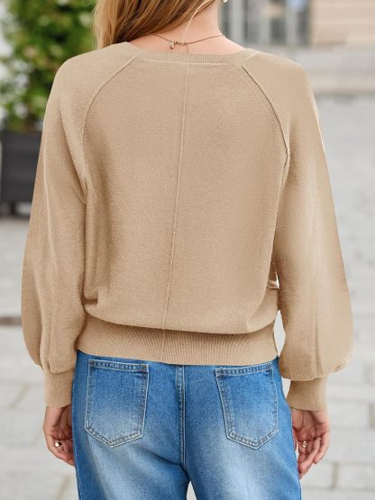 Womens Button Crew Neck Sweater Fall Long Sleeve Henley Shirts Trendy Loose Knit Pullover Tops