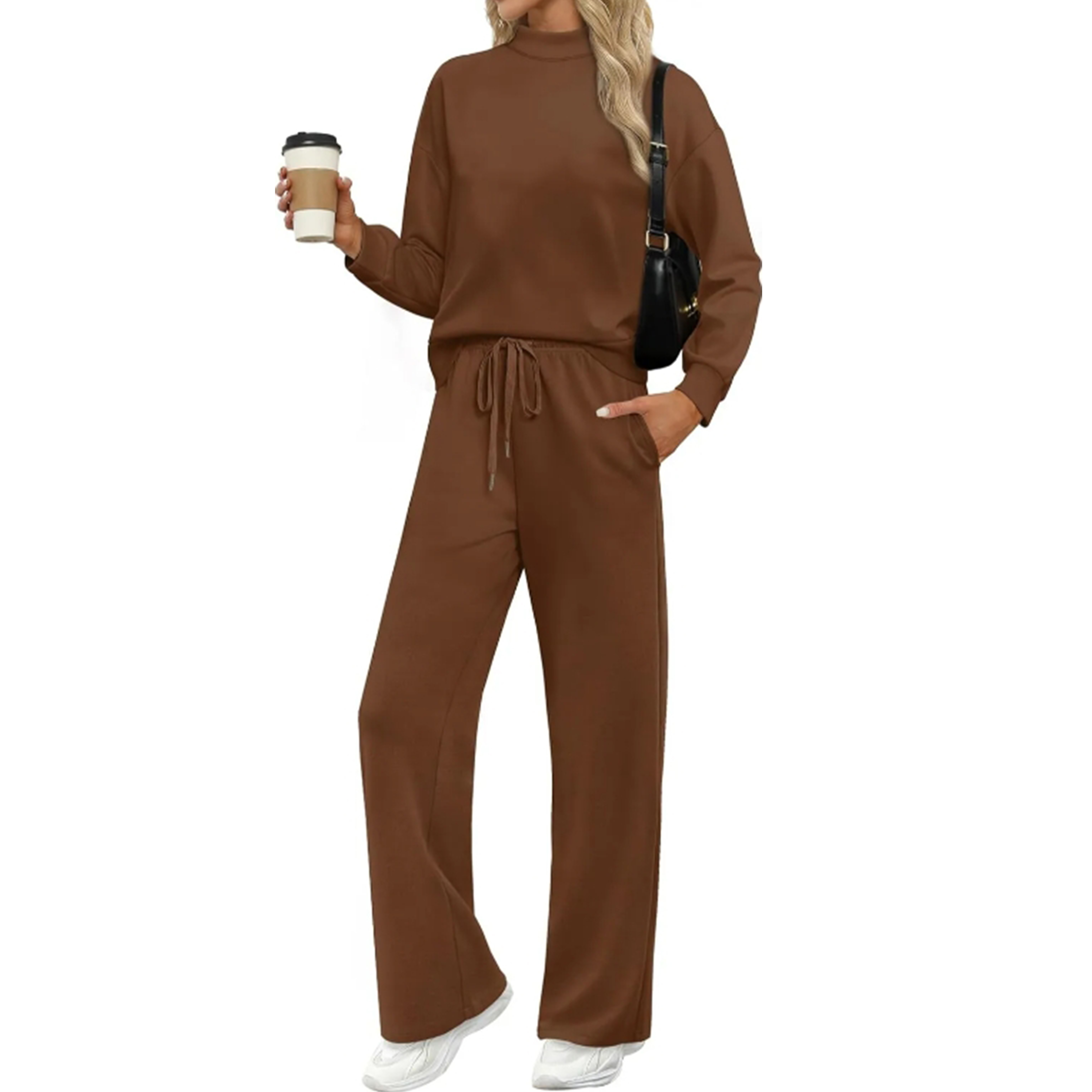 🎄Christmas Clearance🔥Two Piece Sets for Women Fall Outfits Lounge Sets Mock Neck Tops Wide Leg Pants Vacation Travel Airport Outfits