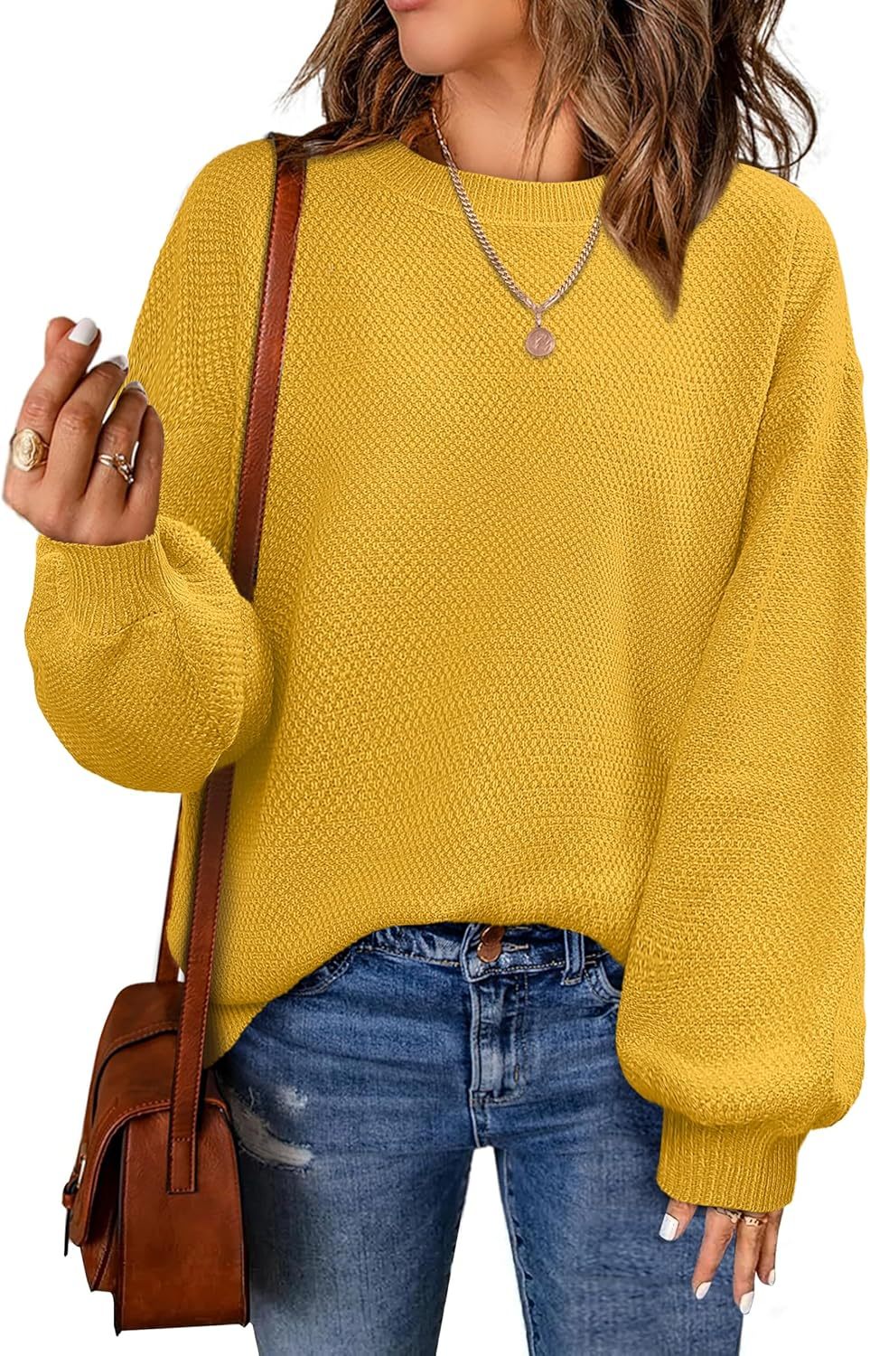Women's Oversized Sweaters Fall Winter Trendy Crew Neck Pullover Sweater Long Sleeve Loose Heathered Knit Tops 2025