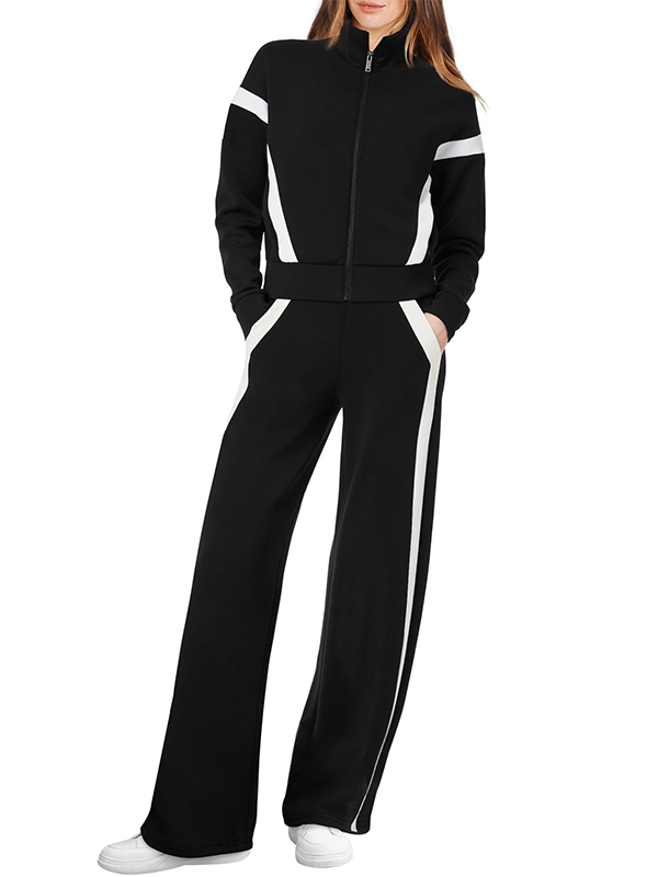 NEW 🔥 Women's Two-Piece Pinstripe Outfits Sweatshirt Wide Leg Sweatpants Casual Set