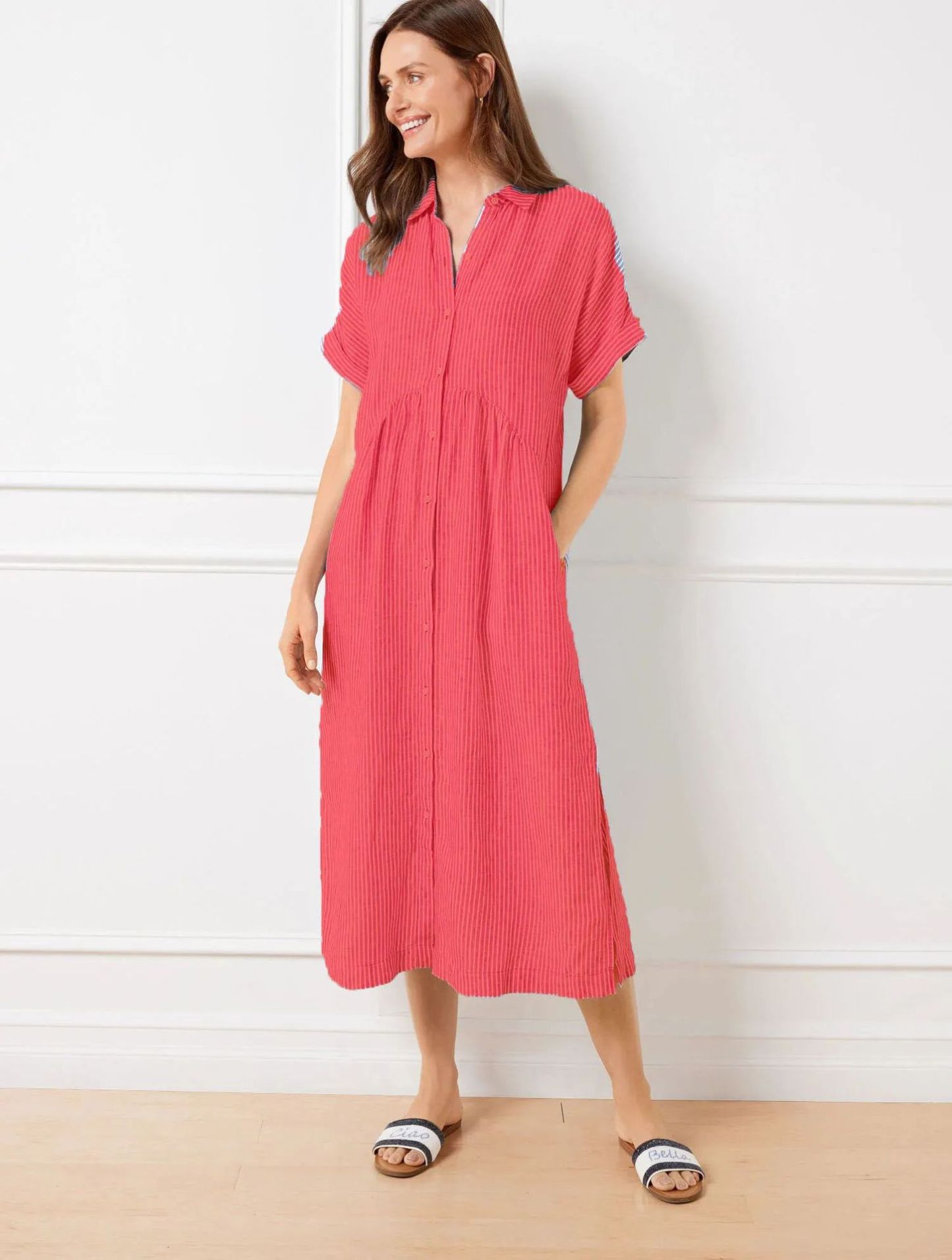 NEW🔥 Women's Striped Short Sleeve Shirt Dresses