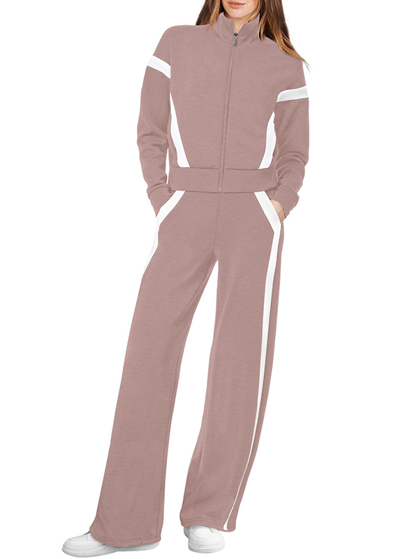 NEW 🔥 Women's Two-Piece Pinstripe Outfits Sweatshirt Wide Leg Sweatpants Casual Set