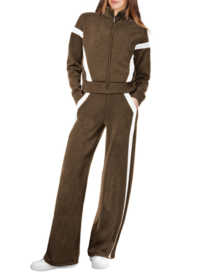 NEW 🔥 Women's Two-Piece Pinstripe Outfits Sweatshirt Wide Leg Sweatpants Casual Set