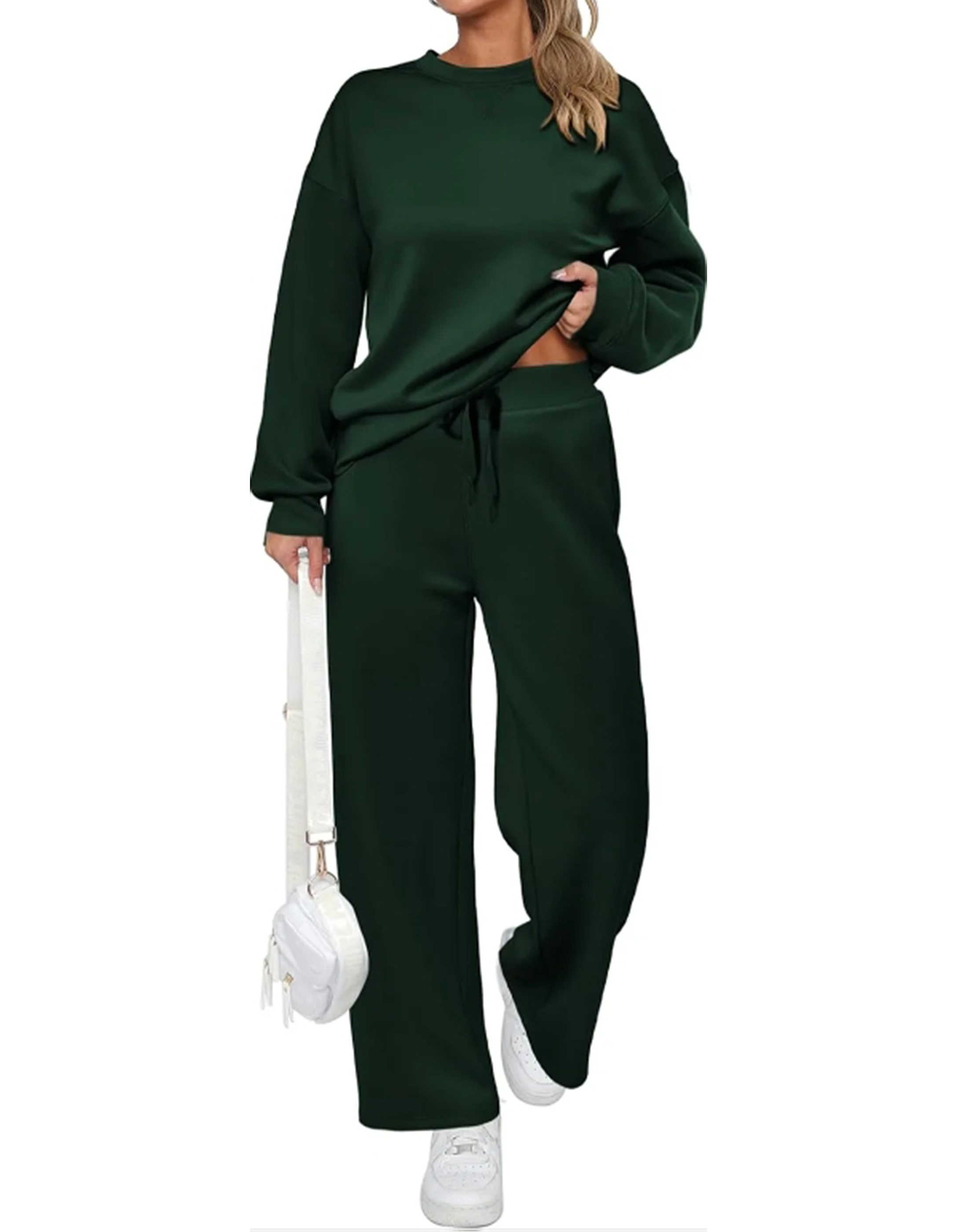 Women's Cotton Two-Piece Oversized Half-Zip Sweatshirt Wide Leg Sweatpants Casual Suit