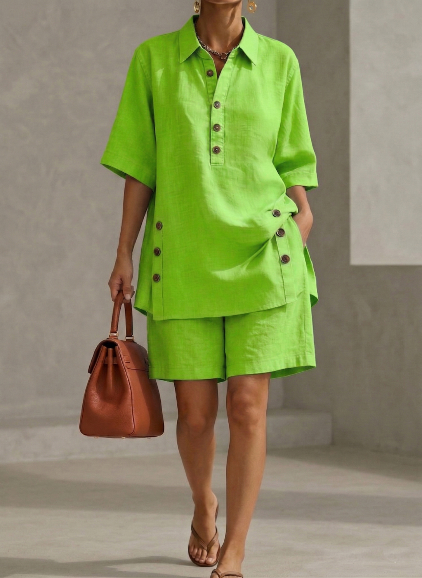 New Arrivals🔥 Stylish Peter Pan Collar Short Shirt and Wide-leg Short Pant Denim Two-piece Set