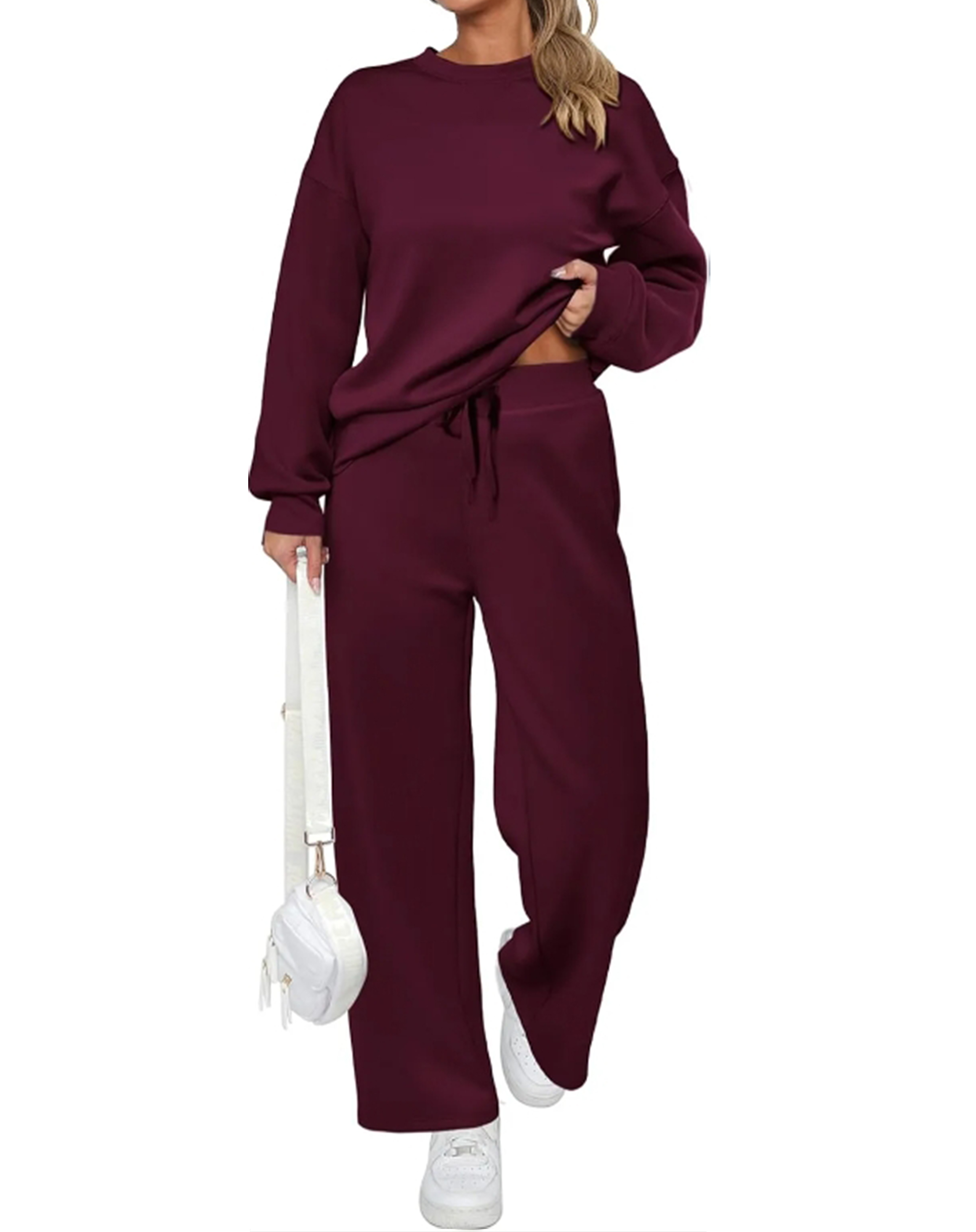 Women's Cotton Two-Piece Oversized Half-Zip Sweatshirt Wide Leg Sweatpants Casual Suit