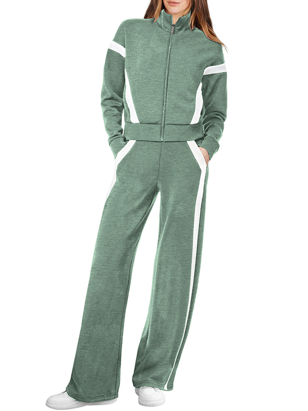 NEW 🔥 Women's Two-Piece Pinstripe Outfits Sweatshirt Wide Leg Sweatpants Casual Set