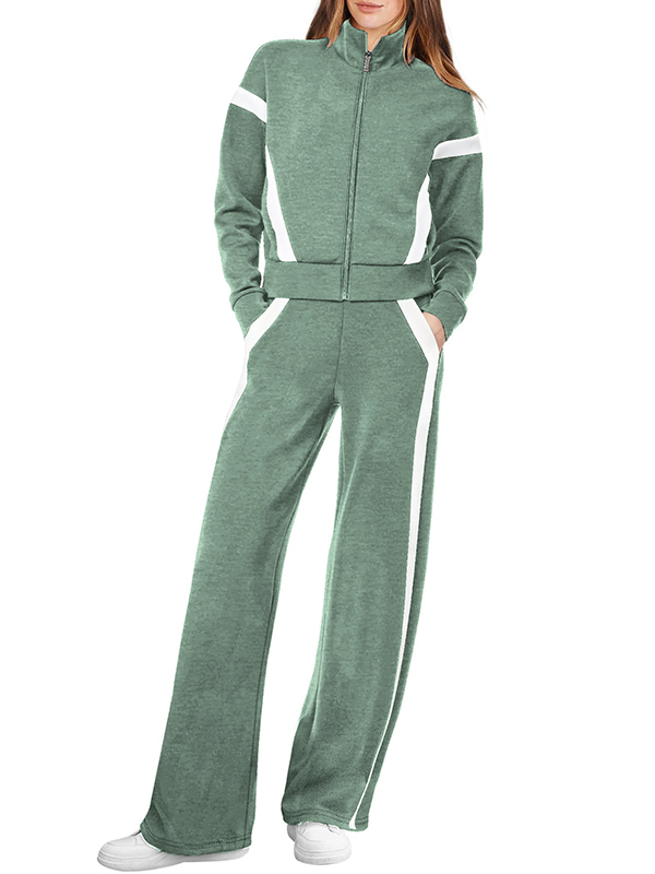 NEW 🔥 Women's Two-Piece Pinstripe Outfits Sweatshirt Wide Leg Sweatpants Casual Set