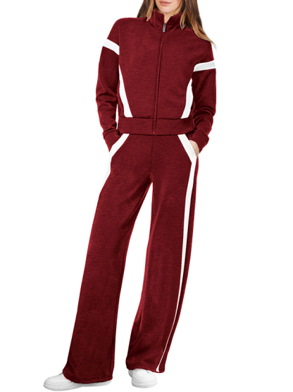 NEW 🔥 Women's Two-Piece Pinstripe Outfits Sweatshirt Wide Leg Sweatpants Casual Set