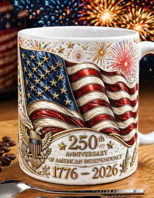 Unisex 250th American Independence 1776-2026 USA Flag Eagle Patriotic Ceramic Coffee Mug Daily Drink Cup
