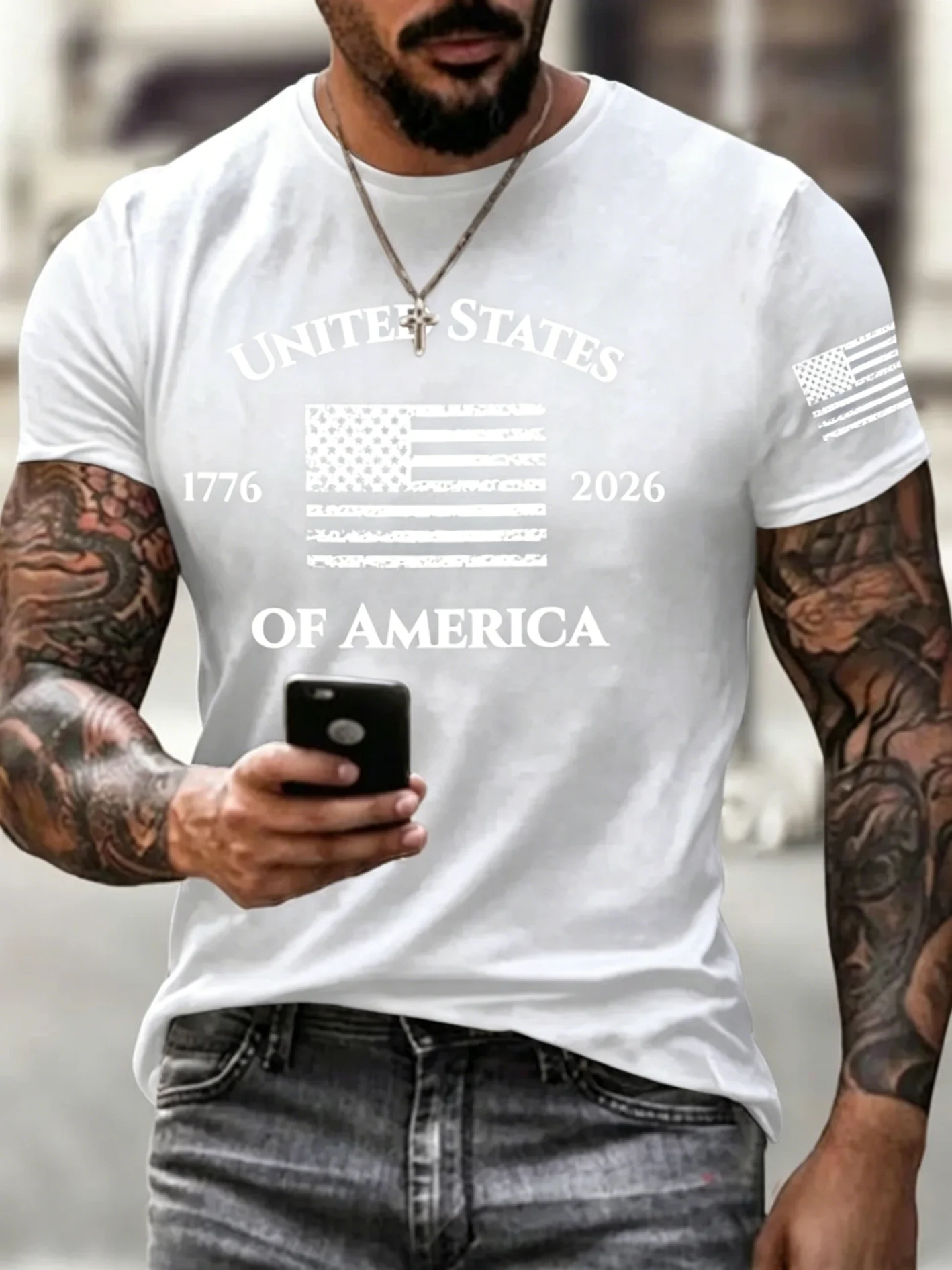 Men's America 250Th Anniversary 1776-2026 USA Flag Vintage Print T-Shirt