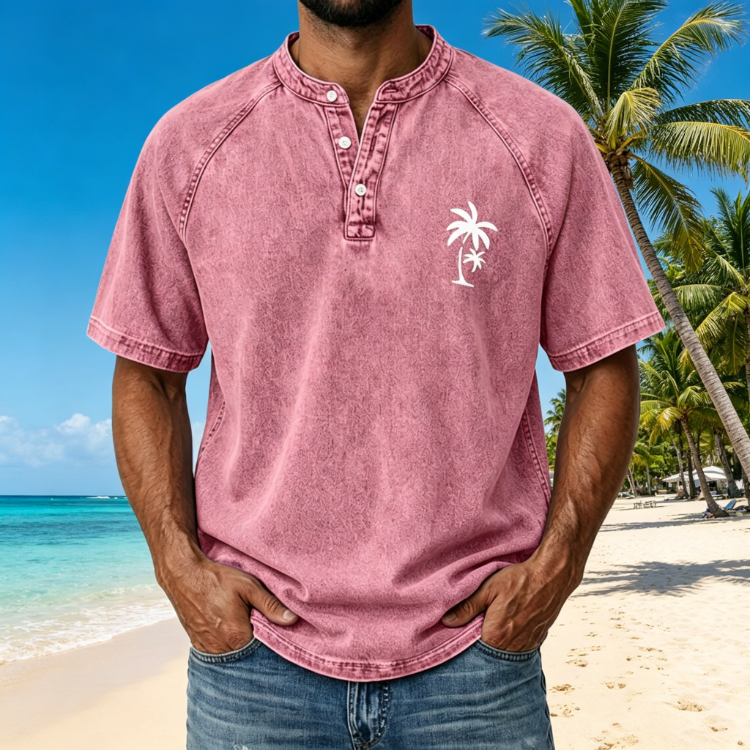 SoftFade Men's Coconut Tree T-Shirt - Acid Wash Vintage Tee
