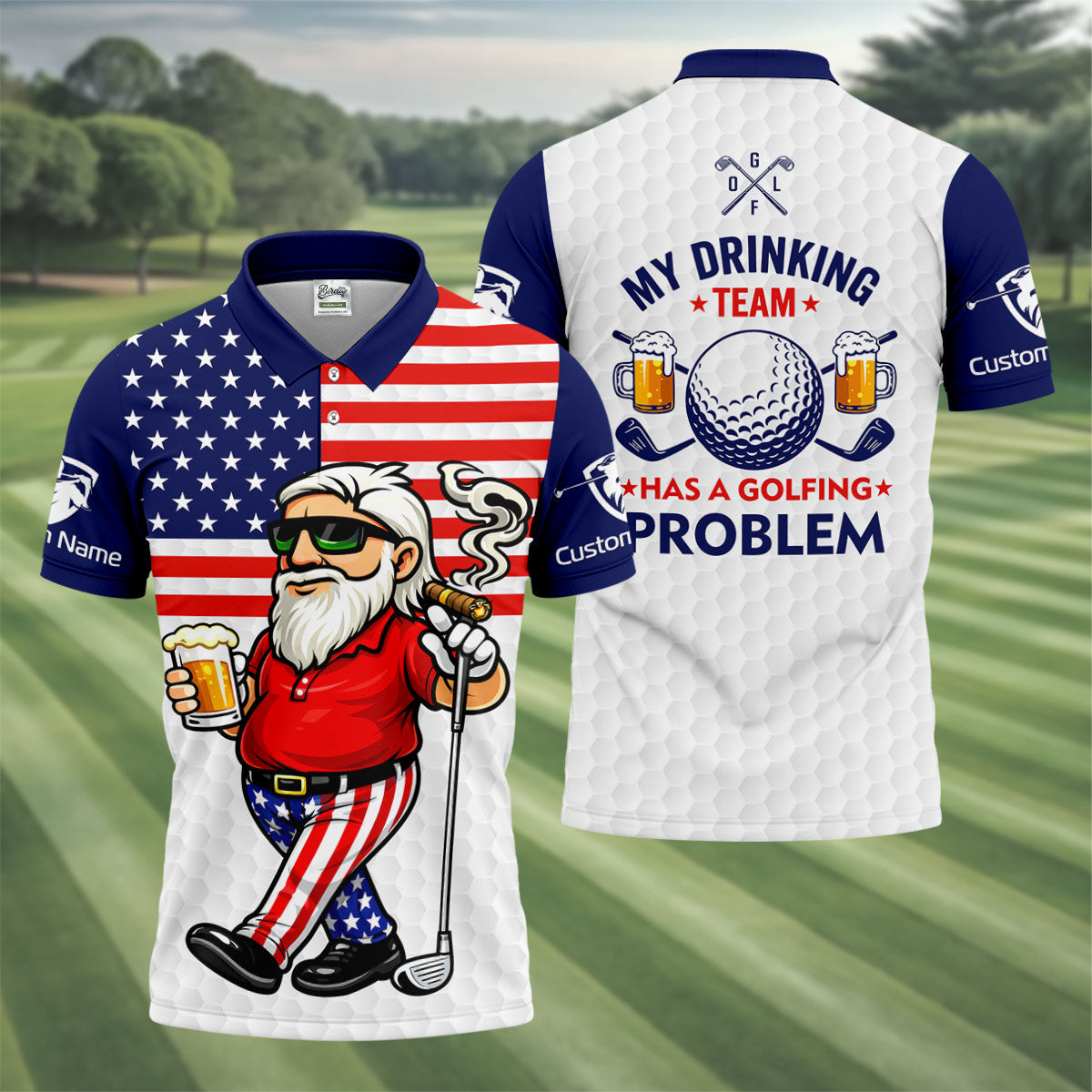 My Drinking Team Has A Golfing Problem Patriotic Man Golf And Beer 250 Years 4th Of July Golf Shirts For Men