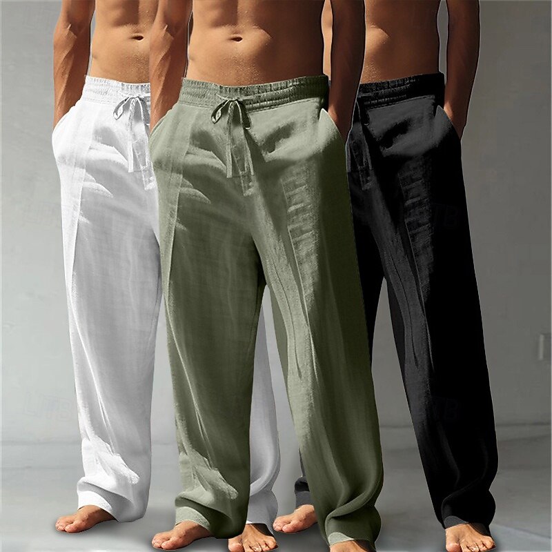 Just $15 each-Men's Linen Pants Trousers Summer Pants Baggy Pants Beach Pants（3PCS）
