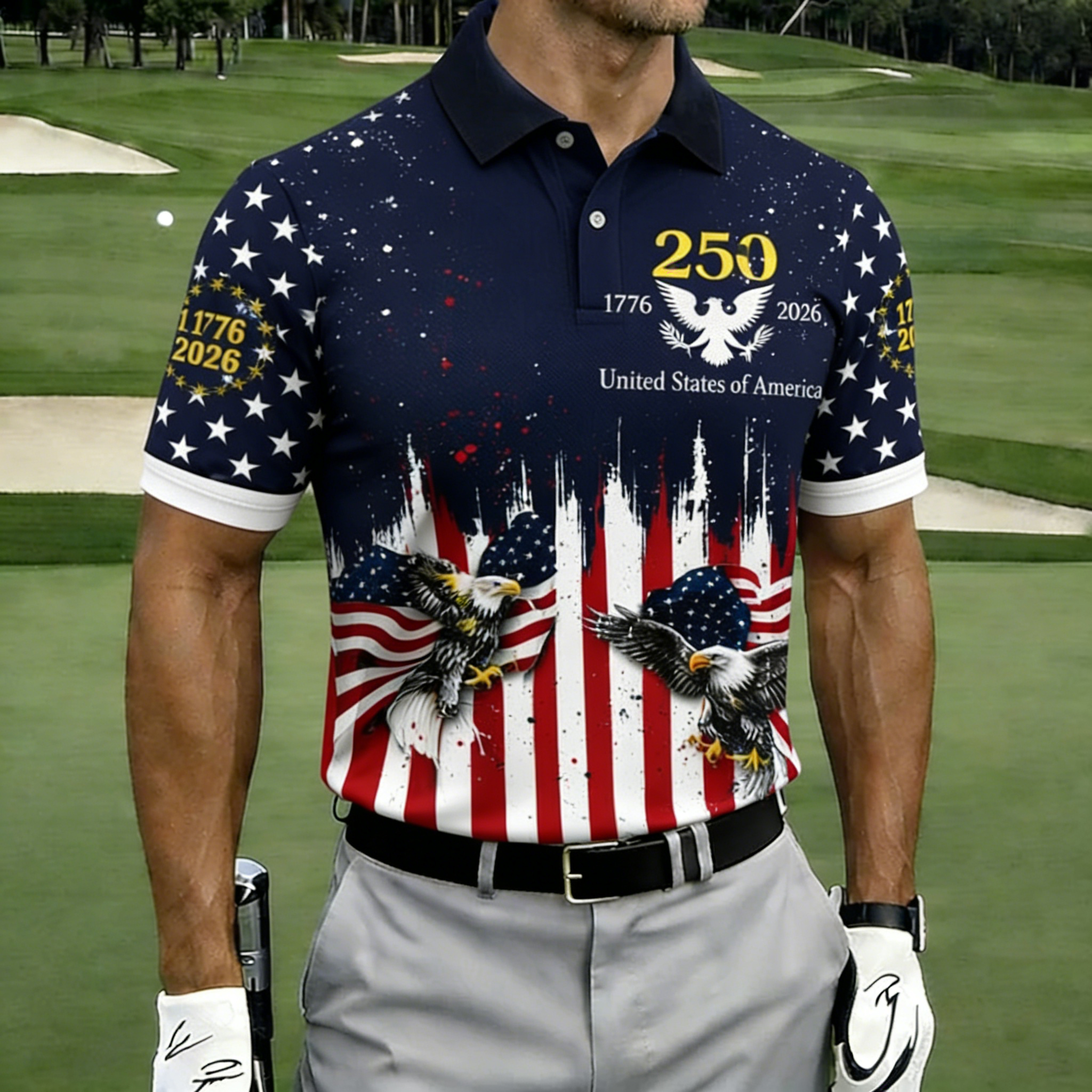 US 250th Anniversary Print Men's Golf Polo Shirt