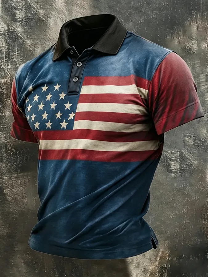 Men's Vintage Washed American Flag Print T-Shirt