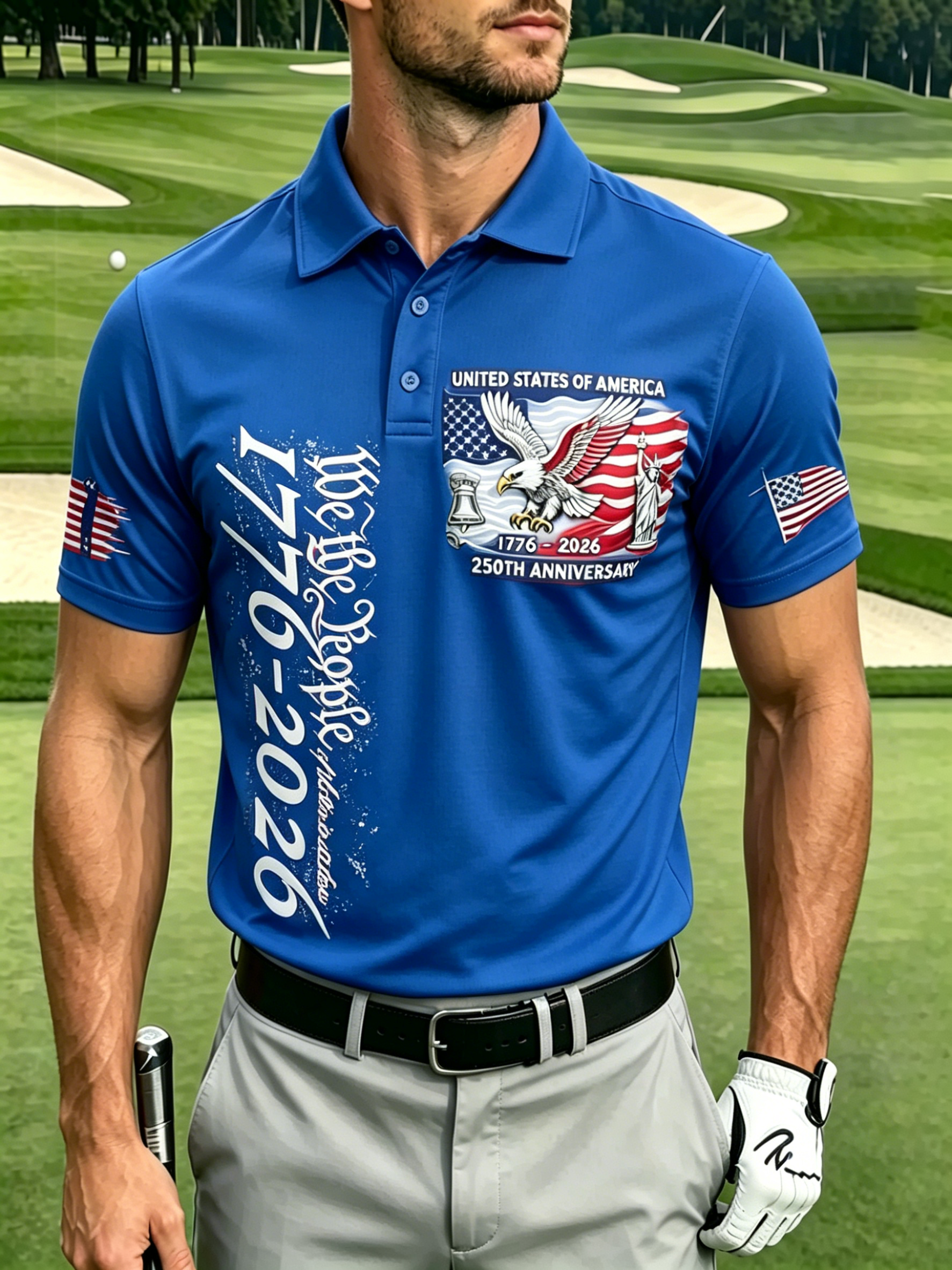 Dual USA Flag Sleeve Patch Quick Dry Breathable Athletic Short Sleeve Top