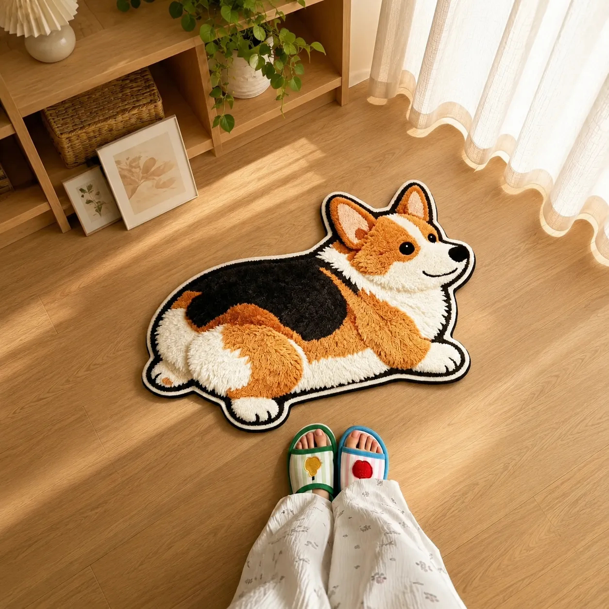 Corgi pet-shaped quick-dry mat in a home entryway