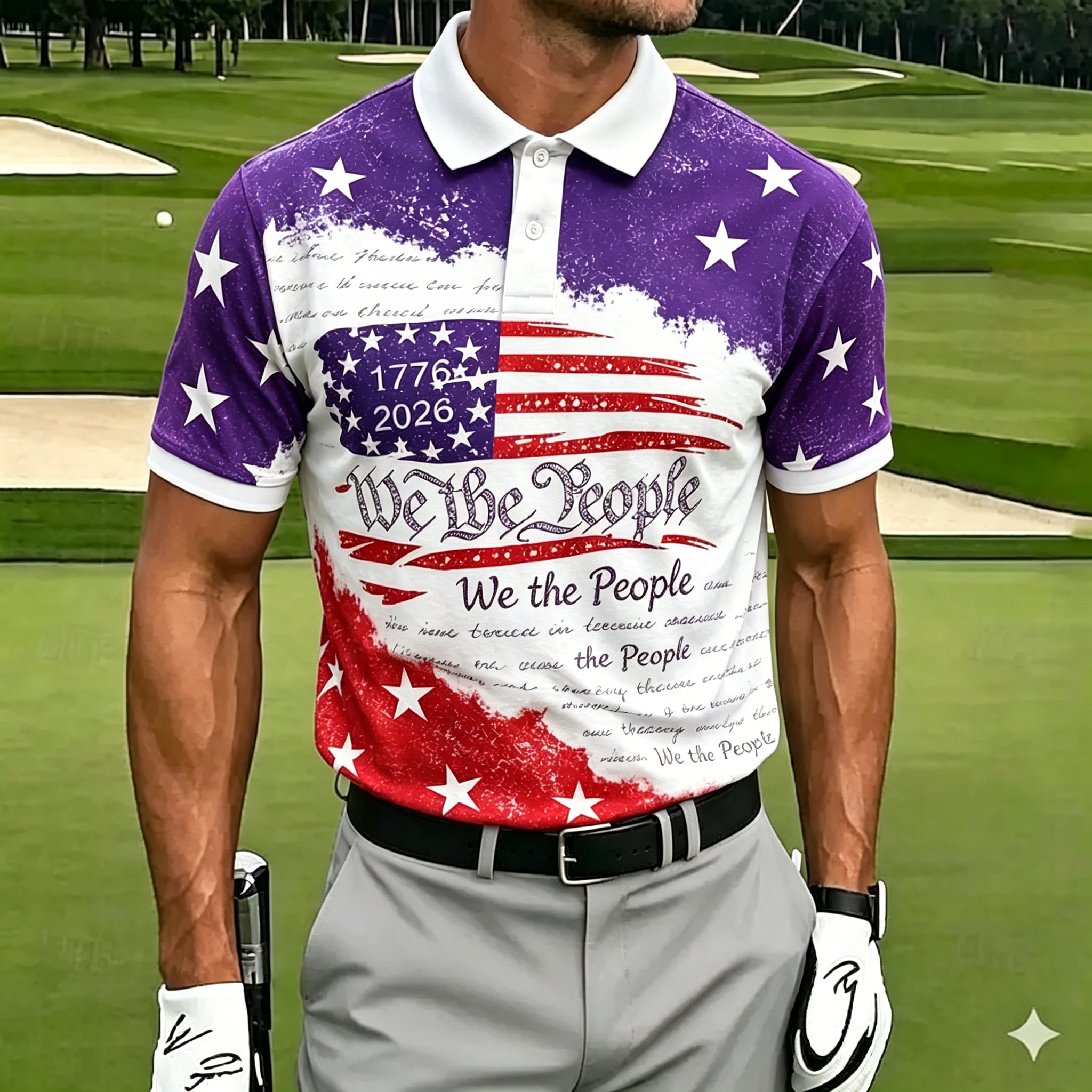 Retro Brushstroke USA Flag We The People Breathable Outdoor Sports Polo Shirt
