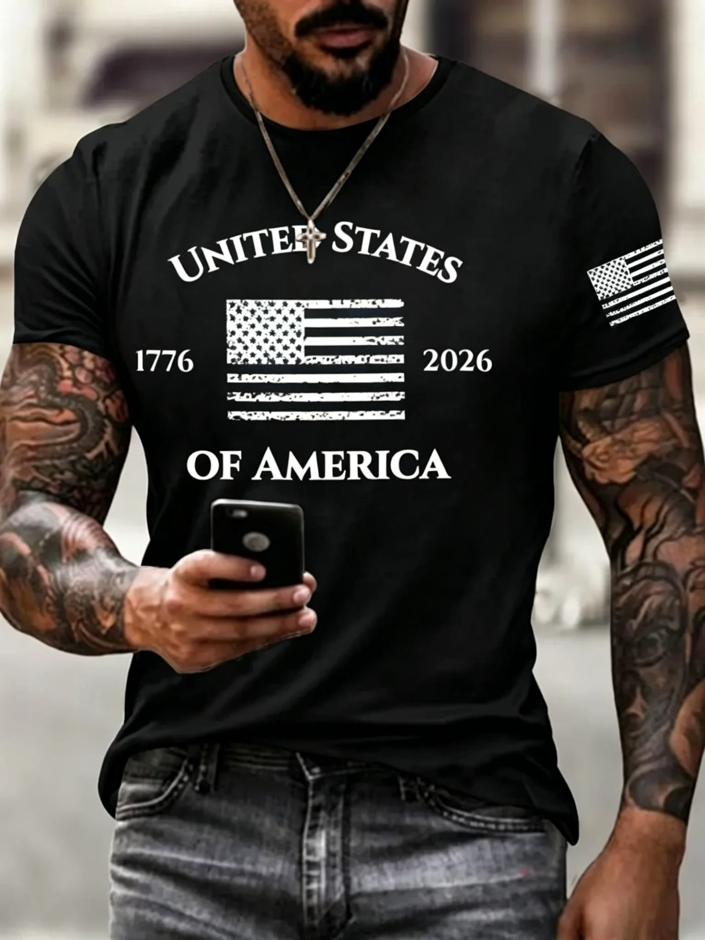 Men's America 250Th Anniversary 1776-2026 USA Flag Vintage Print T-Shirt