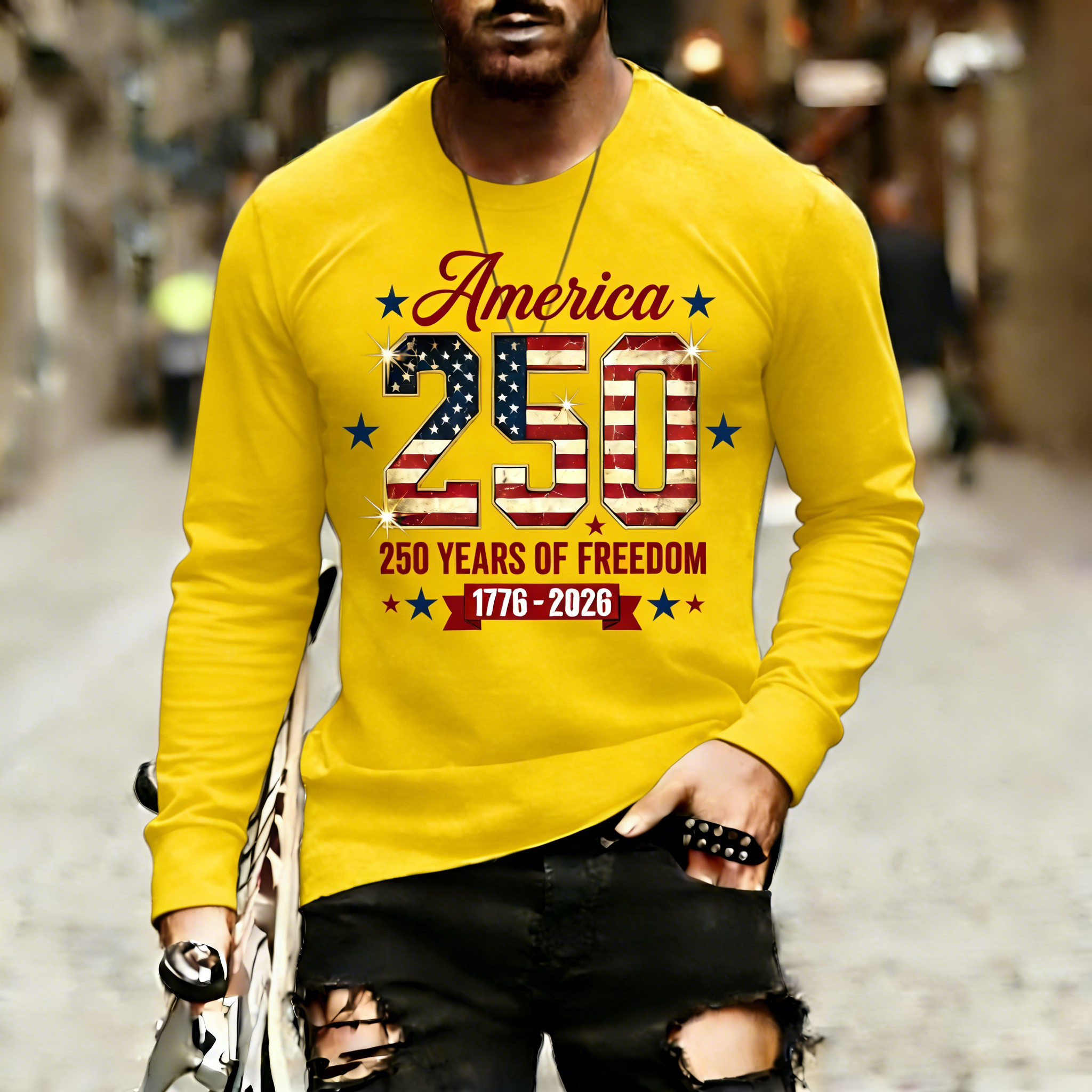 Men's Retro 250th Anniversary of the United States Independence Day America 250 Flag Print T-Shirt