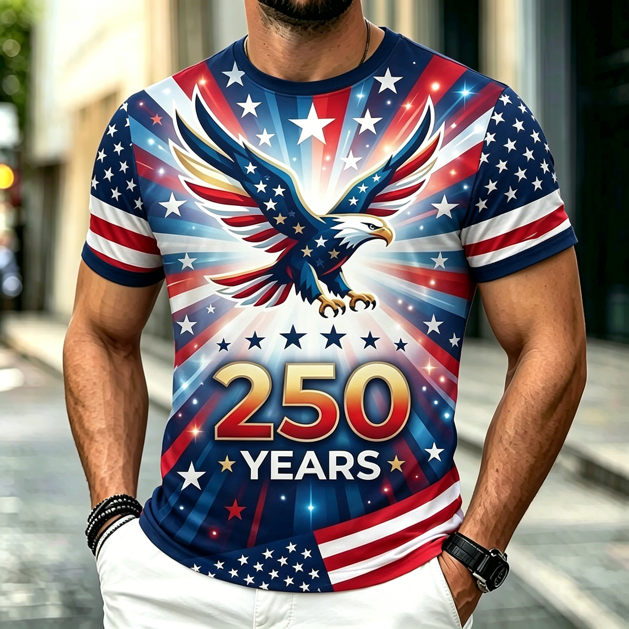 250th Anniversary American Eagle and Flag Graphic Short Sleeve Tee