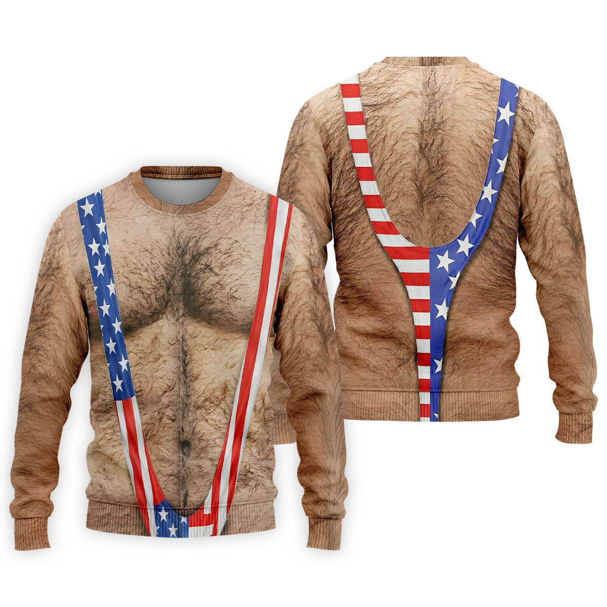 Men’s Novelty Golf Polo - 3D Realistic Chest Print American Flag Strap Patriotic Performance Shirt