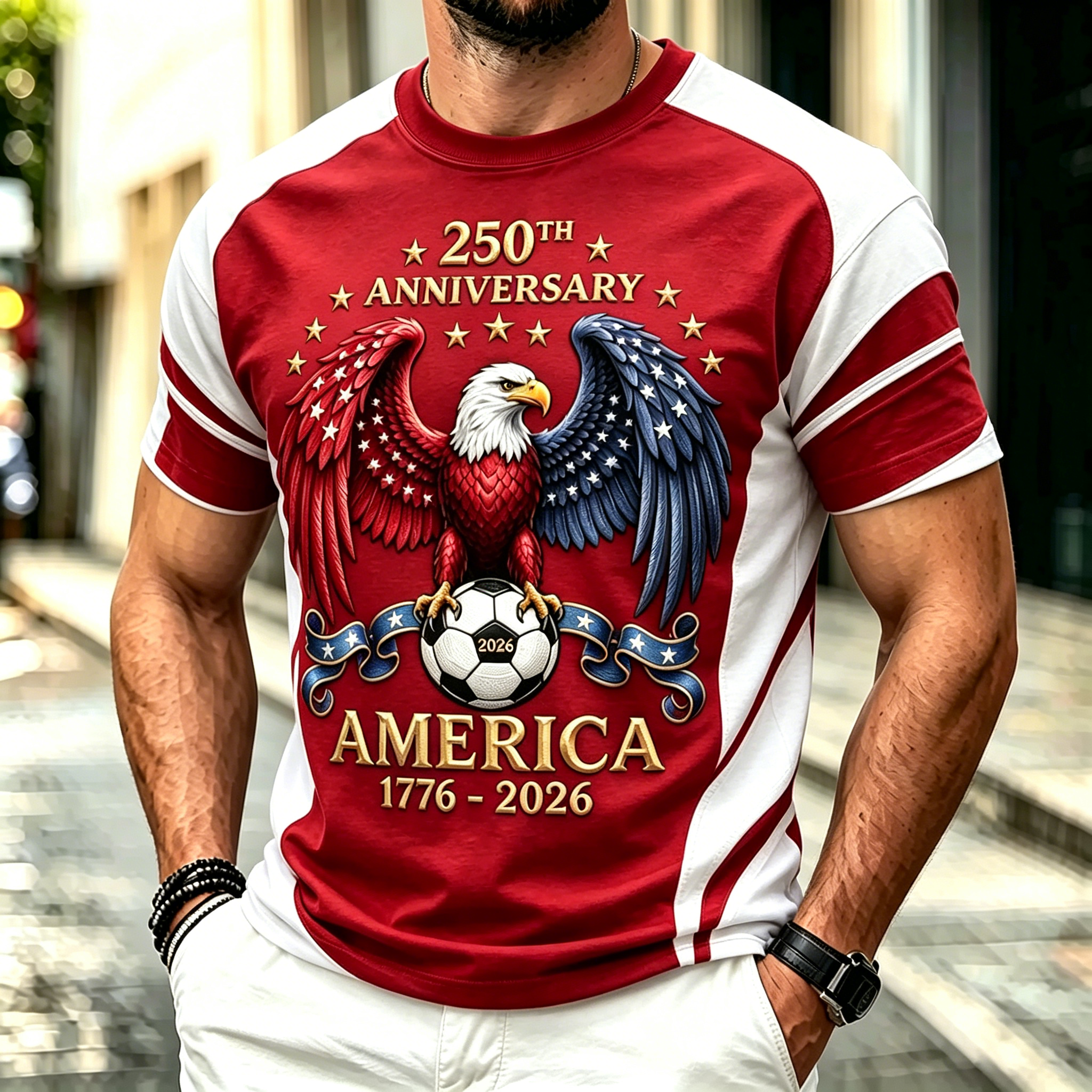 Patriotic Eagle American Flag Wing Print Sleeve Patch Casual Crew Neck Sports Tee