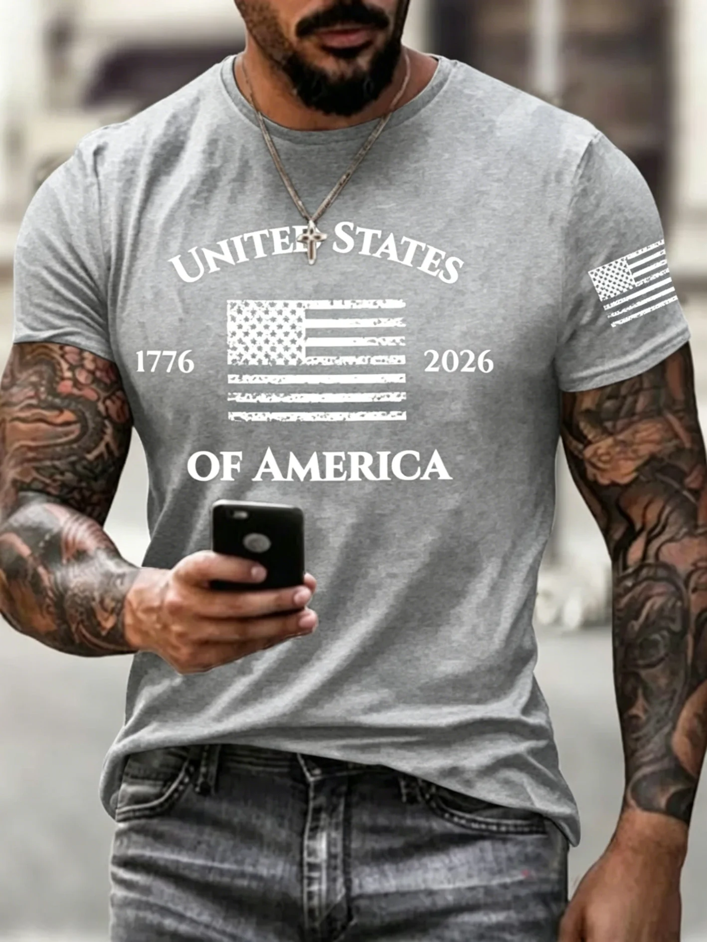 Men's America 250Th Anniversary 1776-2026 USA Flag Vintage Print T-Shirt