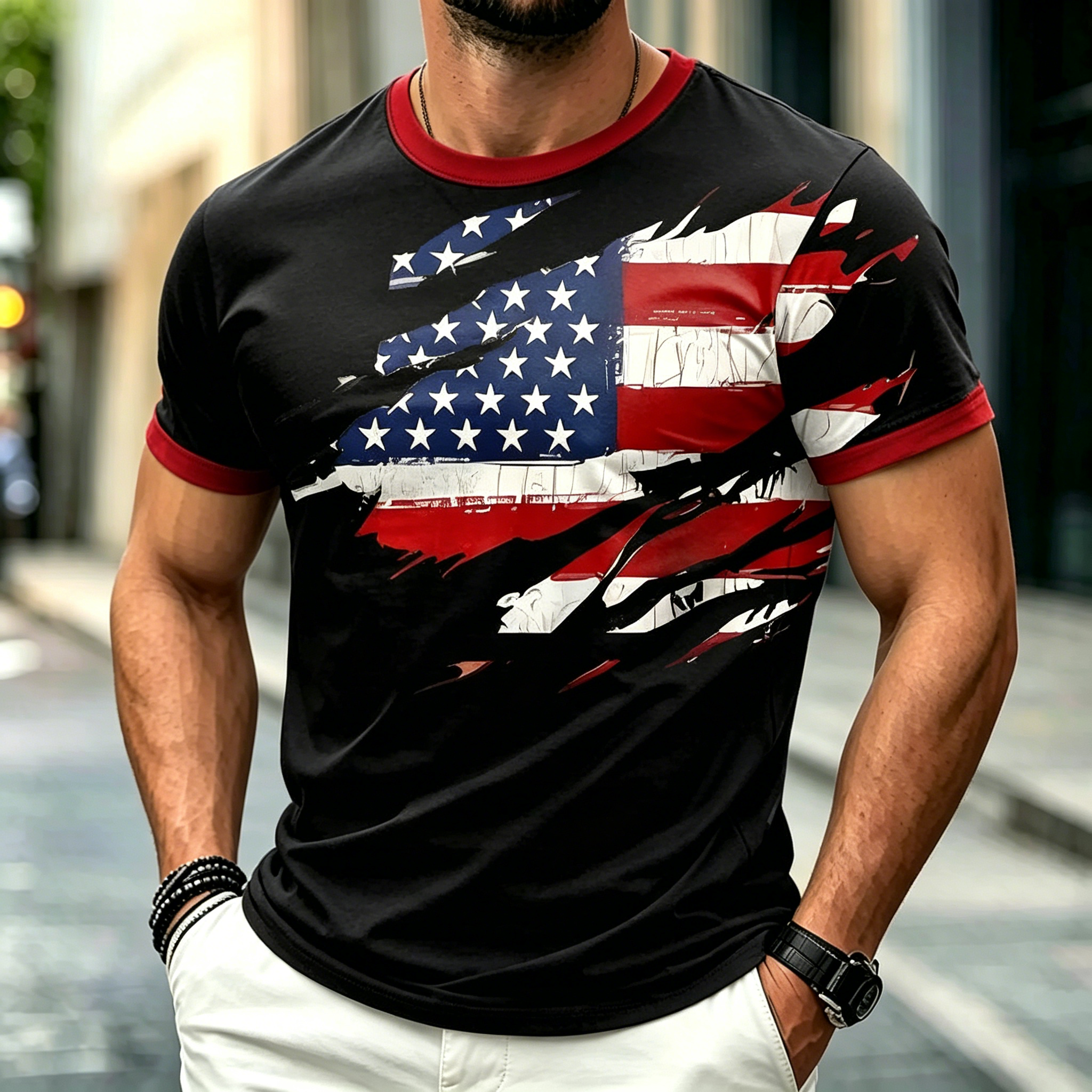 Patriotic American Flag Graphic Tee - Casual Summer Short Sleeve Shirt