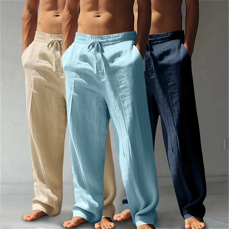 Just $15 each-Men's Linen Pants Trousers Summer Pants Baggy Pants Beach Pants（3PCS）