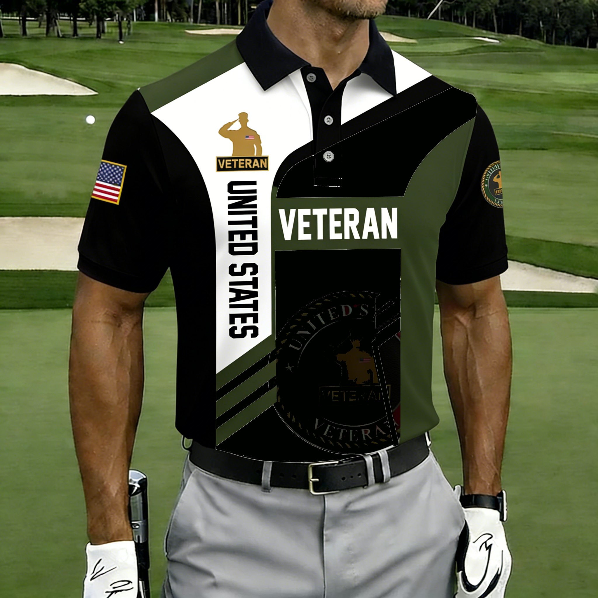 Men's Patriotic United States Veteran Commemorative Golf Polo Shirt-Multiple Color Options