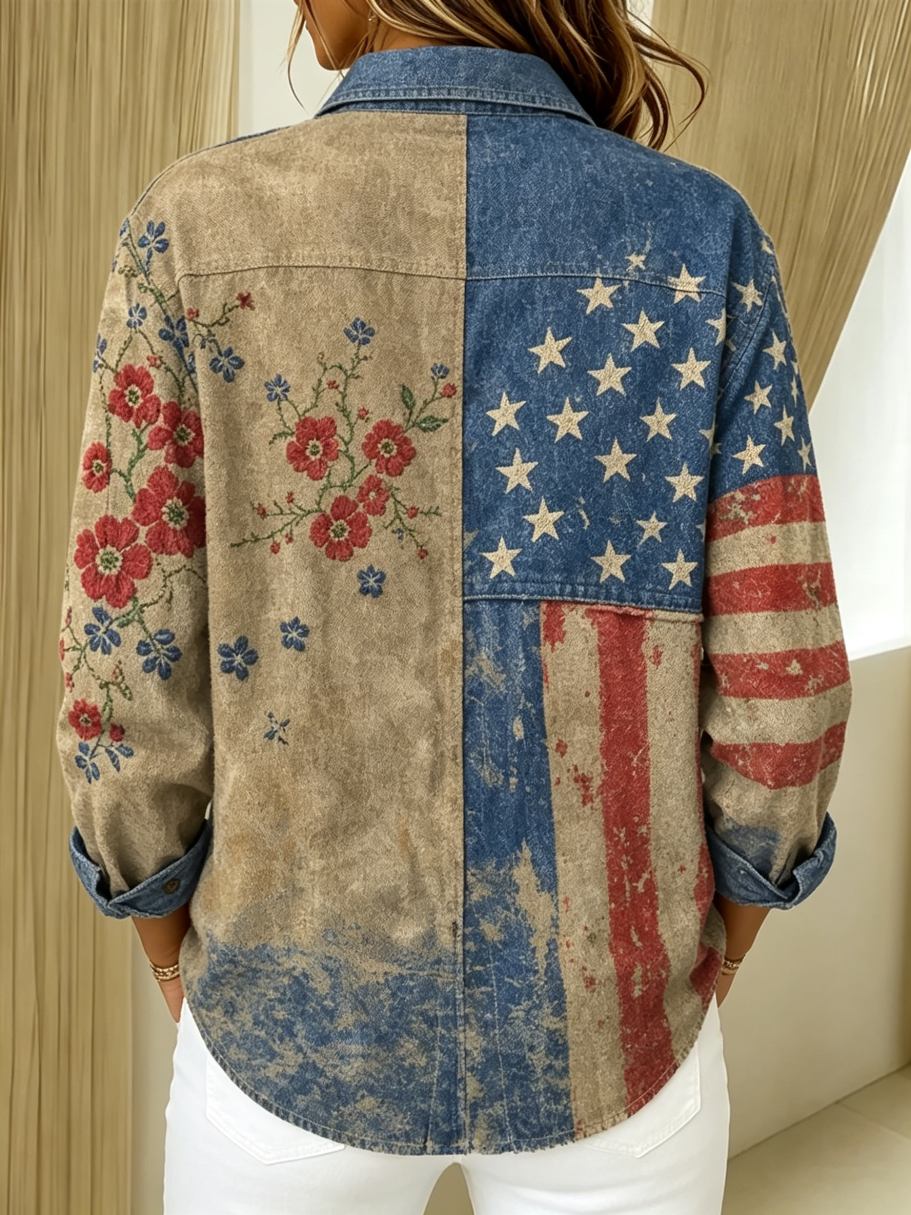 250th Anniversary Retro Washed Oversized Lapel Collar Denim Shirt Jacket