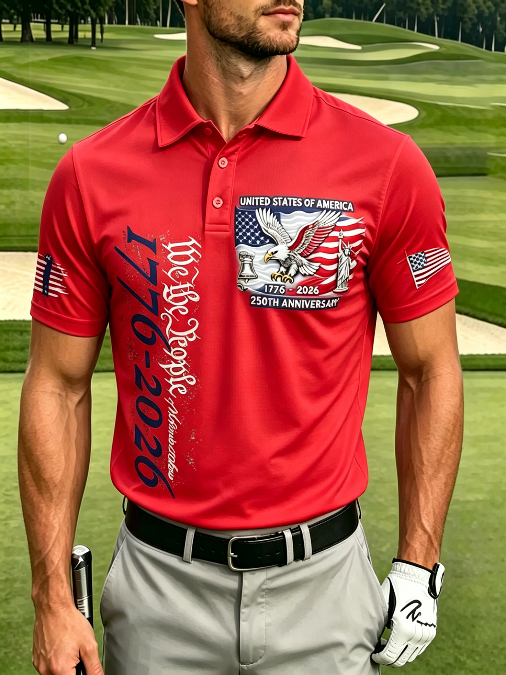 Dual USA Flag Sleeve Patch Quick Dry Breathable Athletic Short Sleeve Top
