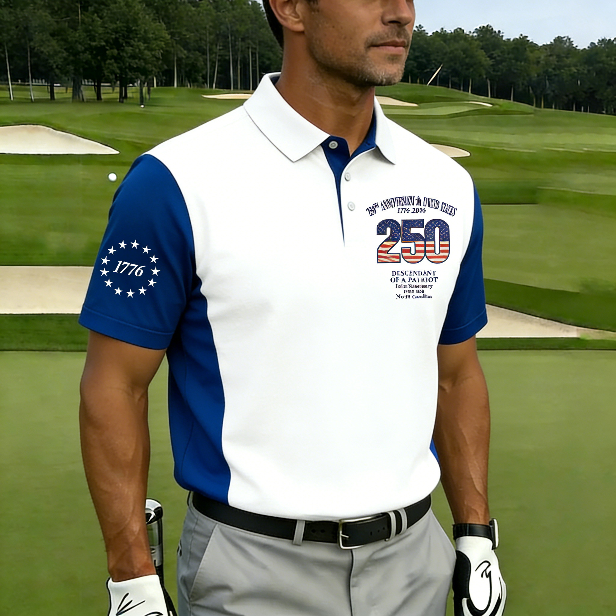 US 250th Anniversary Print Men's Golf Polo Shirt