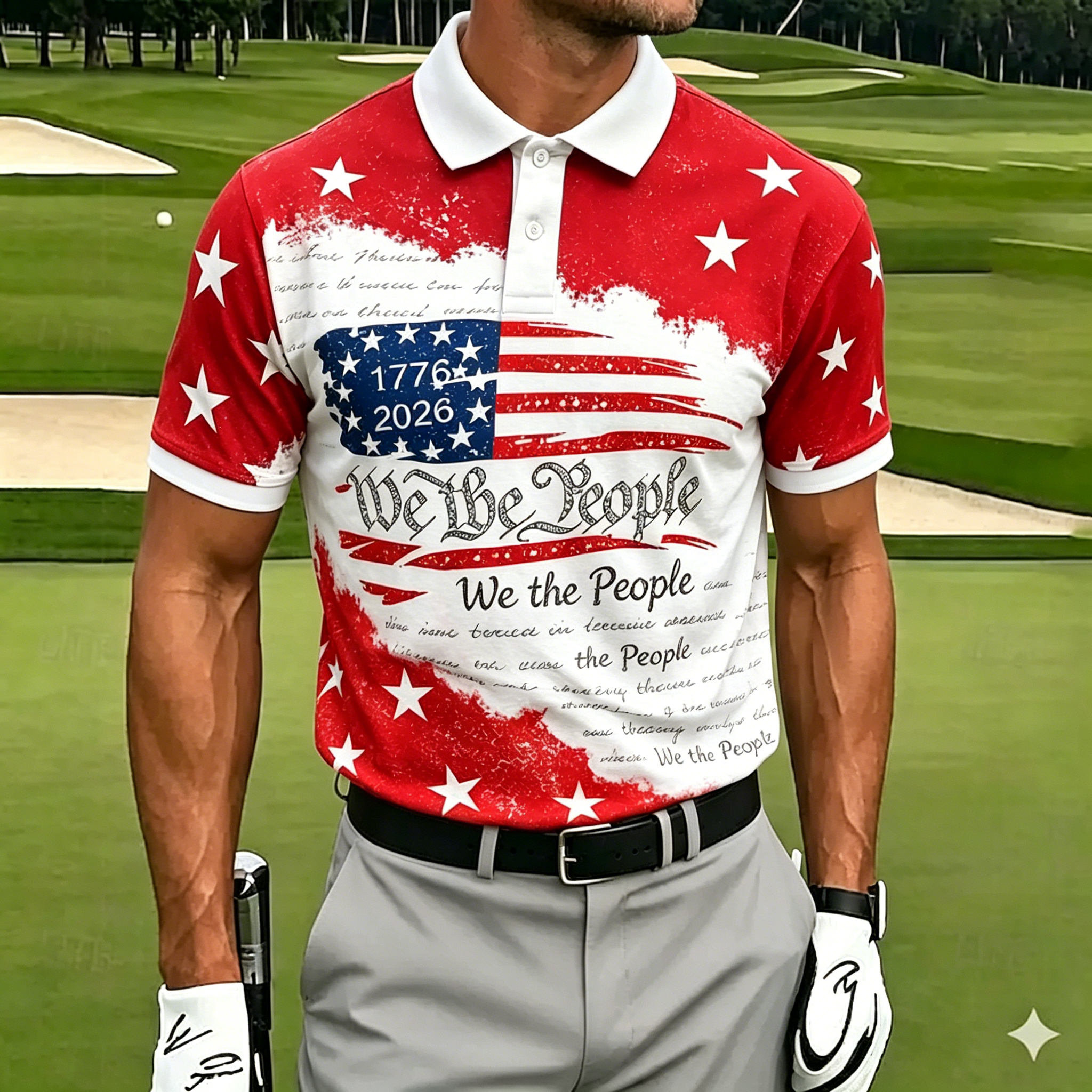 Retro Brushstroke USA Flag We The People Breathable Outdoor Sports Polo Shirt