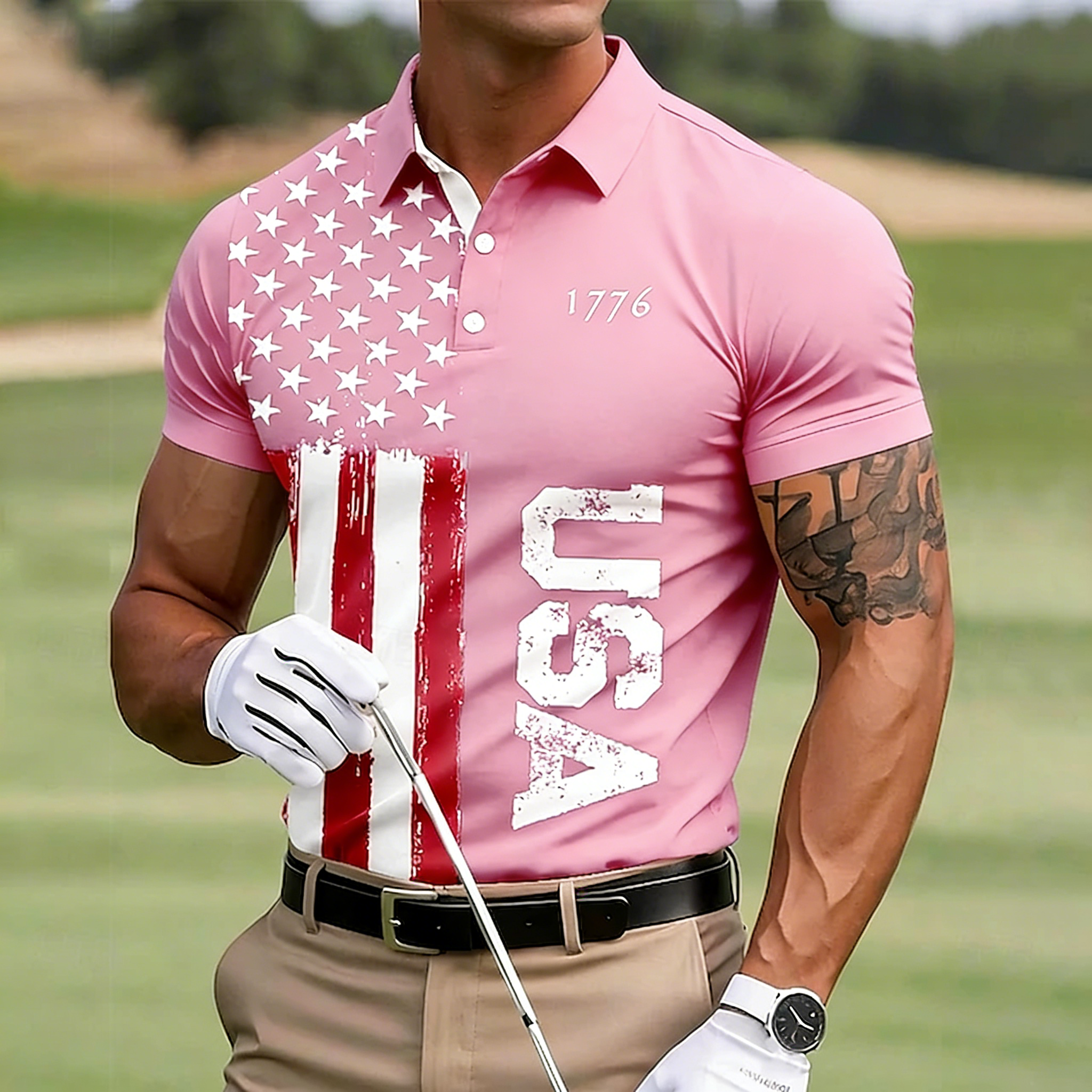 Men's 1776 USA Flag Golf Polo | Distressed Patriotic Performance Shirt for American Golfers